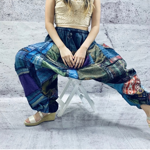 Handmade Nepalese Long Harem Pants Patchwork NWT - Picture 5 of 5